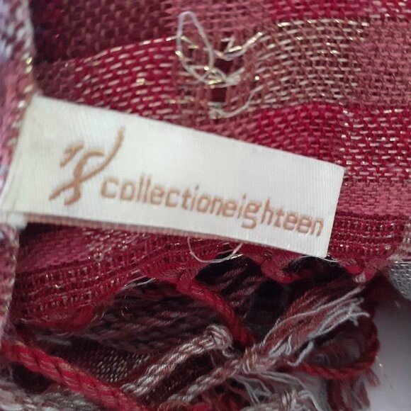 Collection Eighteen Maroon Rayon Metallic Rectangle Fringe  Scarf 80x21.5" - Picture 8 of 8
